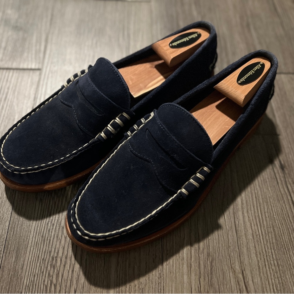 Allen Edmonds Men's Suede Navy Sea Island Penny Loafers US 8.5 with Shoe Tree